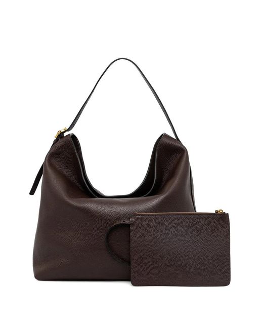 Pollini Black Pebbled Leather Buckle-Detail Tote Bag