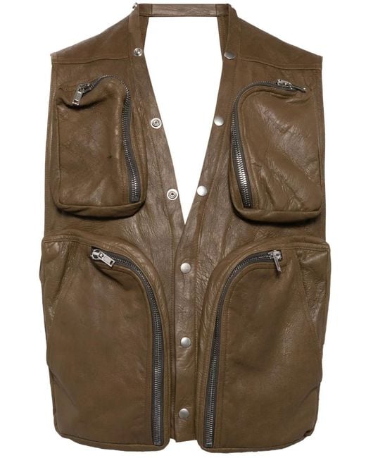 Rick Owens Natural Leather V-Neck Gilet for men
