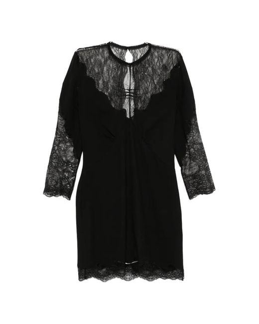 The Attico Black Lace-Trimmed Long-Sleeve Mini Dress