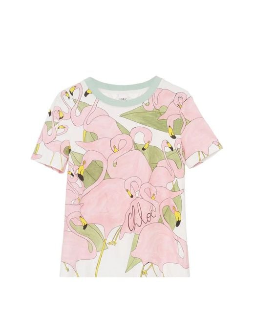 Chloé Pink Flamingo Print T-Shirt
