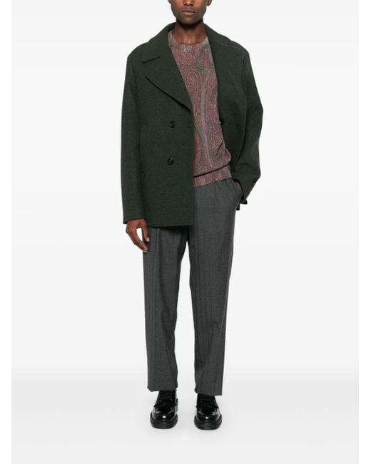 Etro Green Peacoat With Welt Pockets And Sleeves for men