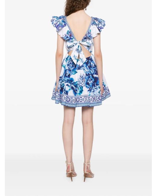 Camilla Blue Neck Frill Tiered Short Dress