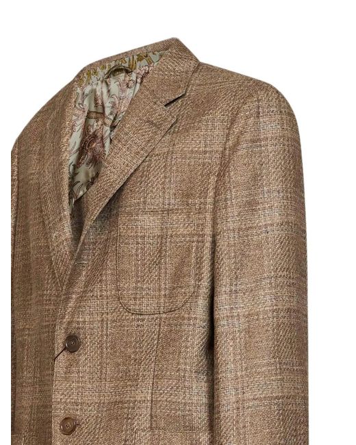 Etro Brown Plaid-Pattern Blazer for men