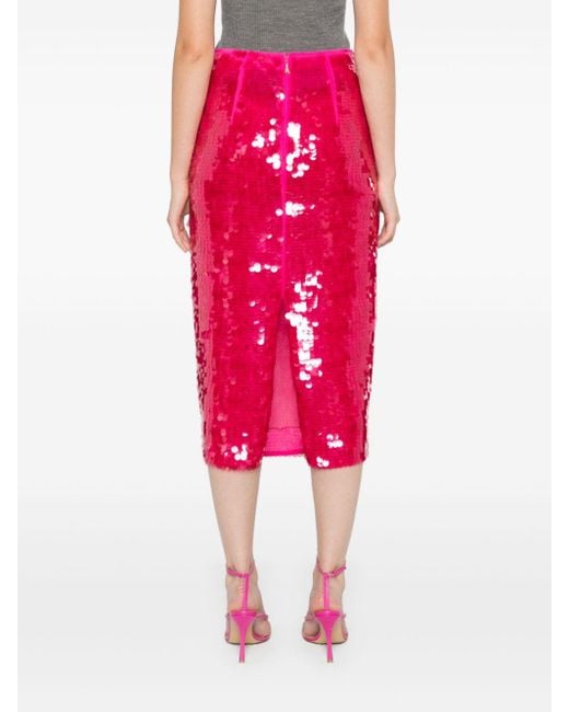 Patrizia Pepe Red Sequin-Embellished Midi Pencil Skirt