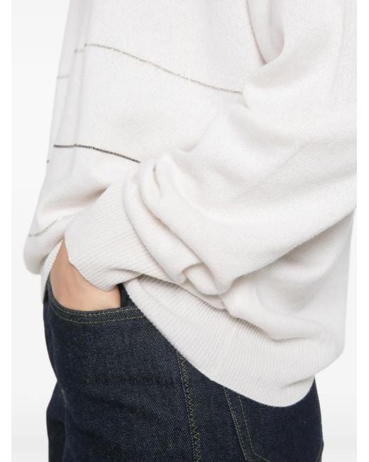 Peserico White Beaded-Stripe Sweater