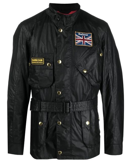 Barbour Black Logo-Patch High-Neck Coat for men