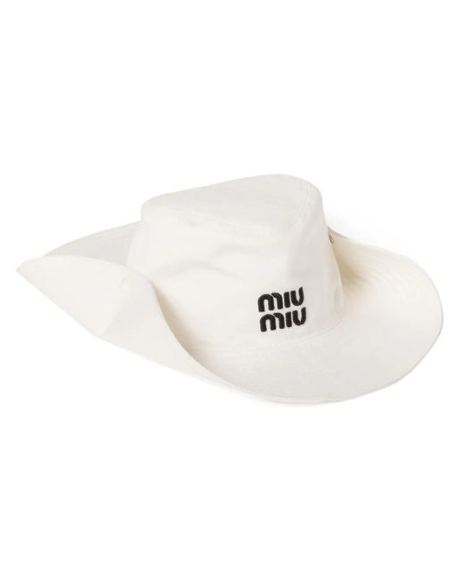 Miu Miu Drill Logo-Embroidered Hat in White | Lyst