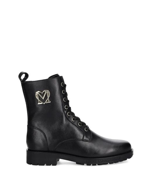 Love Moschino Black Logo-Detail Lace-Up Combat Boots