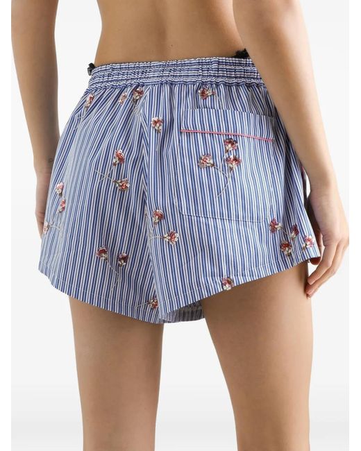 Dolce & Gabbana Blue Short En Coton À Fleurs Et Cristaux