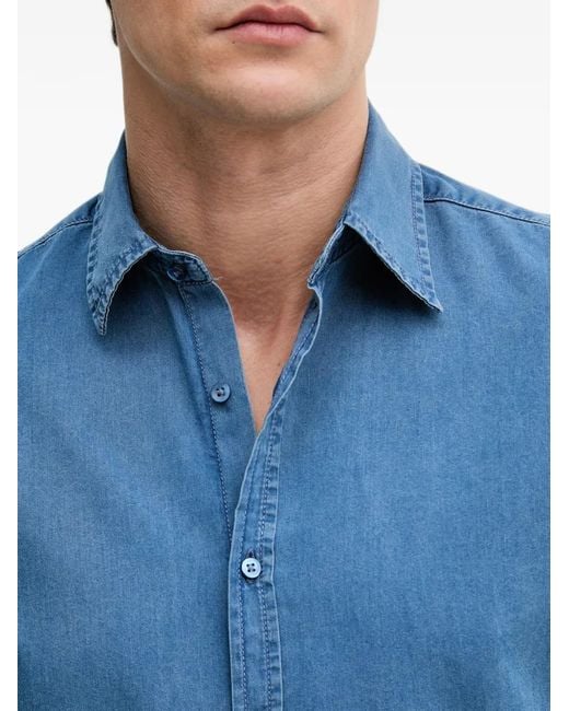 Benetton Blue Chemise En Jean À Effet Délavé for men