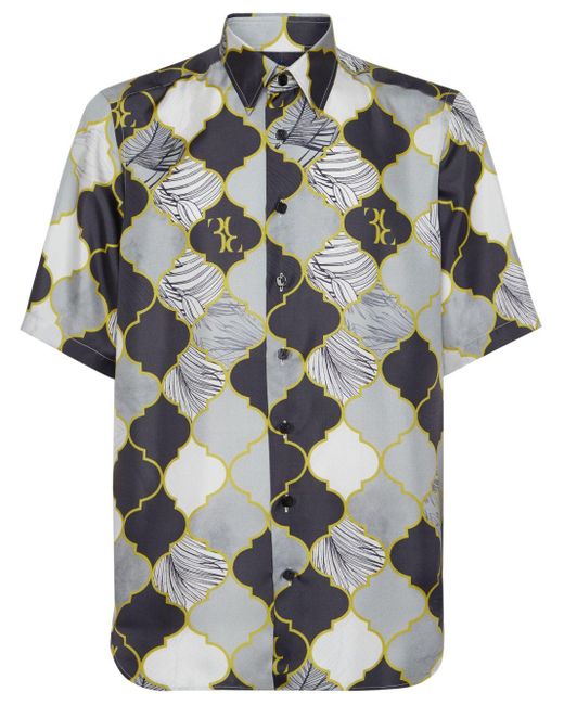 Billionaire Gray Graphic-print Silk Shirt for men