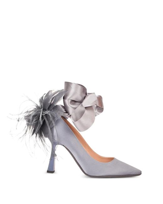 Alberta Ferretti White Feather-Embellished Bow-Detail Pumps
