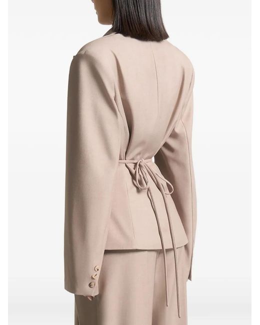 Manière De Voir Natural Wide-Shoulder Tailored Blazer With Twin Belt