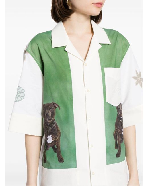 MARINE SERRE Green Printed Short-sleeve Shirt