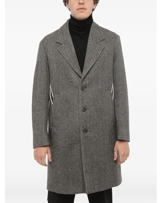 Neil Barrett Gray Herringbone-Pattern Single-Breasted Coat for men