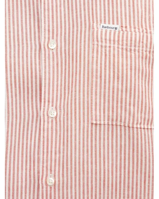 Barbour Pink Deerpark Striped Short-Sleeve Shirt for men
