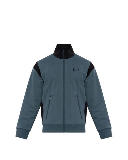 KENZO Blue Logo-Embroidered Panelled Sweater for men