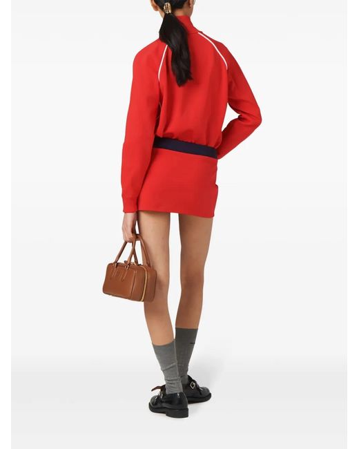 Miu Miu Red Logo-Embroide Mini Skirt