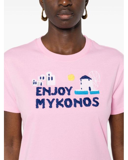 Mc2 Saint Barth Pink Slogan-embroidered T-shirt