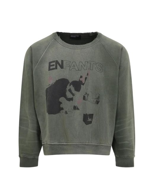 Enfants Riches Deprimes Green My Death My Life Logo-Detail Raglan-Sleeves Crewneck Sweatshirt for men