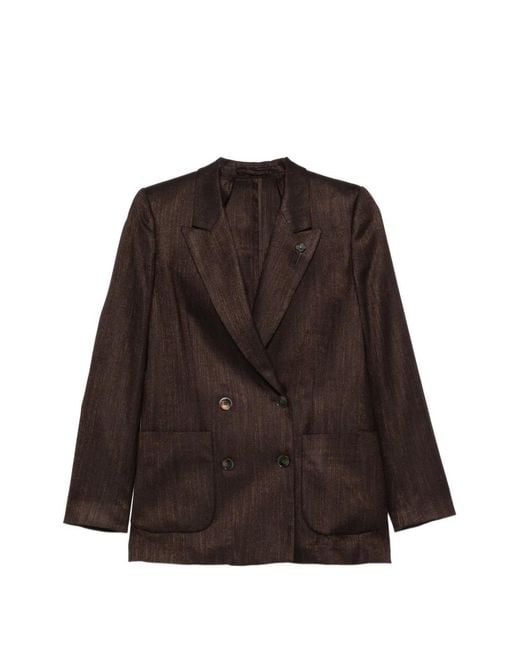 Lardini Brown Double-Breasted Peaked-Lapel Blazer