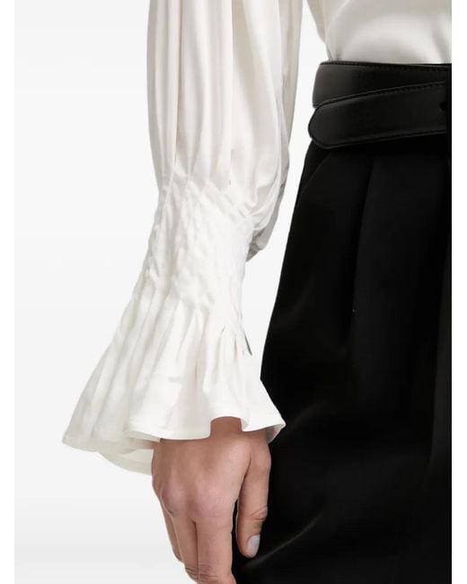 Silvian Heach White Pussy-Bow Ruffled Blouse