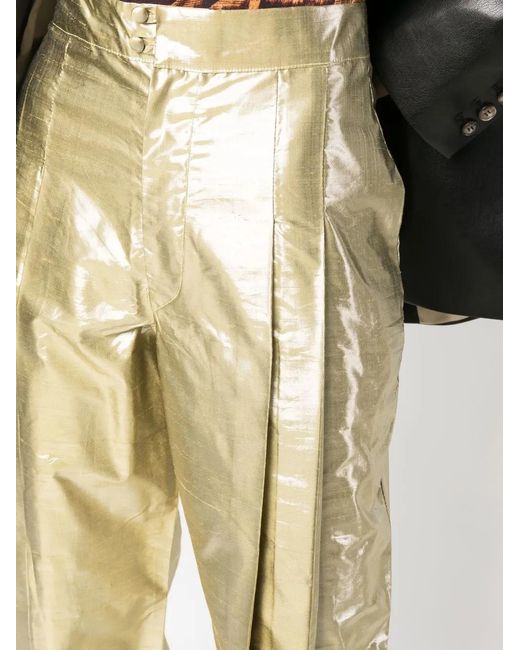 Lukhanyo Mdingi Yellow Metallic-Effect Silk Trousers