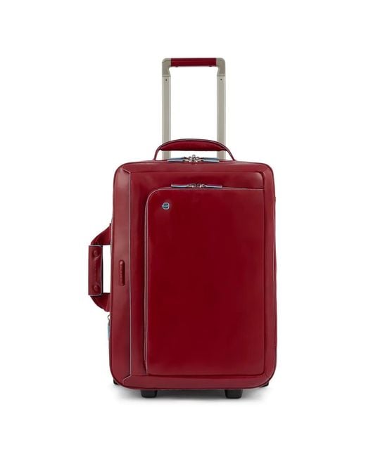 Piquadro Red Leather Cabin Luggage