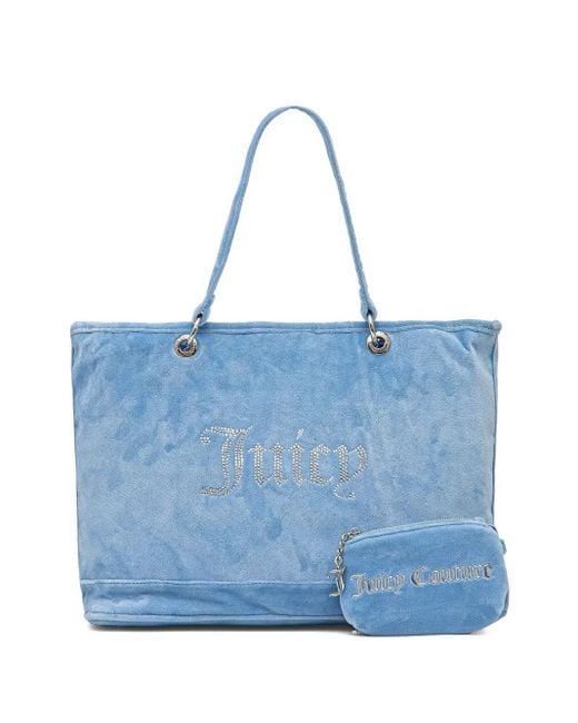 Juicy Couture Blue Logo-Studded Velour Tote Bag