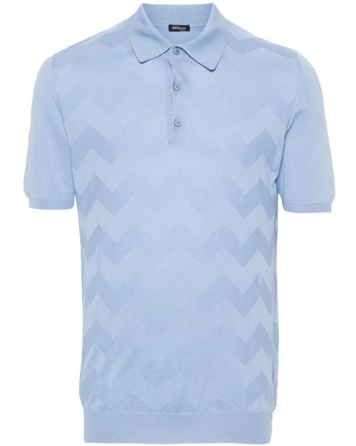 Kiton Blue Chevron-Detail Fine Ribbed Polo Shirt for men