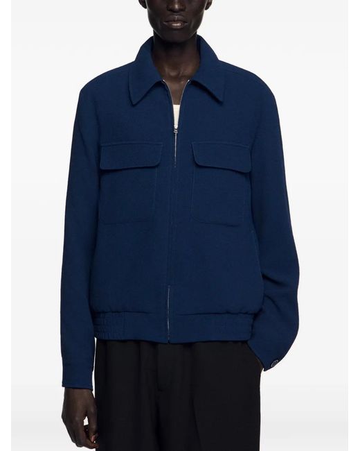 Sandro Blue Textured Zip-Up Jacket for men