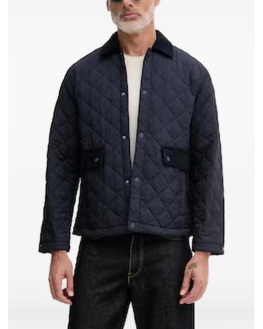 Benetton Blue Quilted Corduroy-Collar Jacket for men