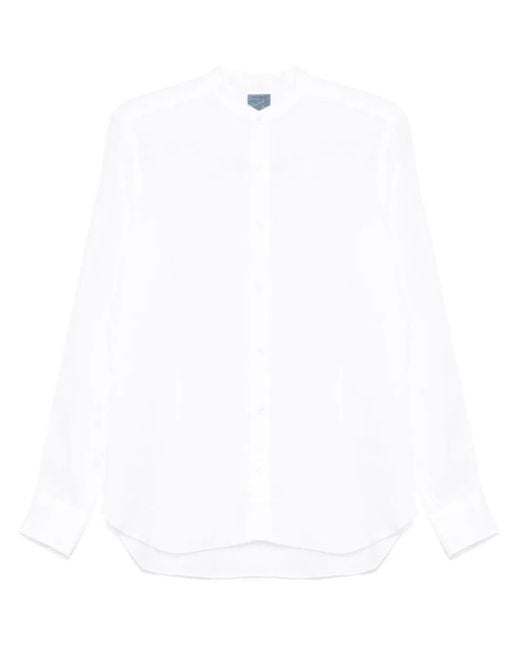 メンズ Barba Napoli リネンシャツ White