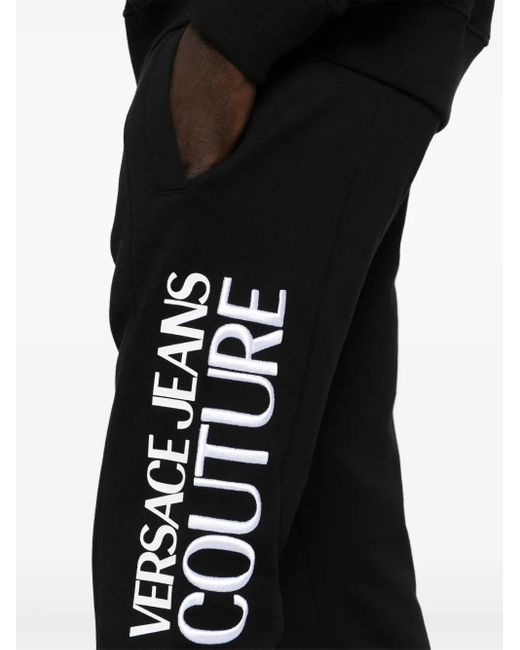 Versace Jeans Couture Black Logo-Patch Cotton Track Pants for men