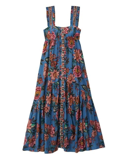 Farm Rio Blue Wonderful Bouquet Maxi-Dress