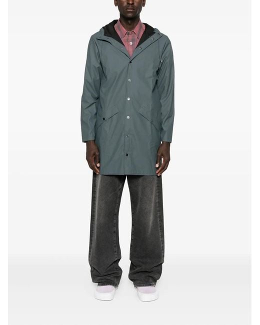 Rains Blue Snap-Button Hooded Raincoat