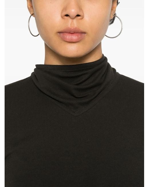 Lemaire Black Cotton Jersey Scarf-Detail Tunic Top