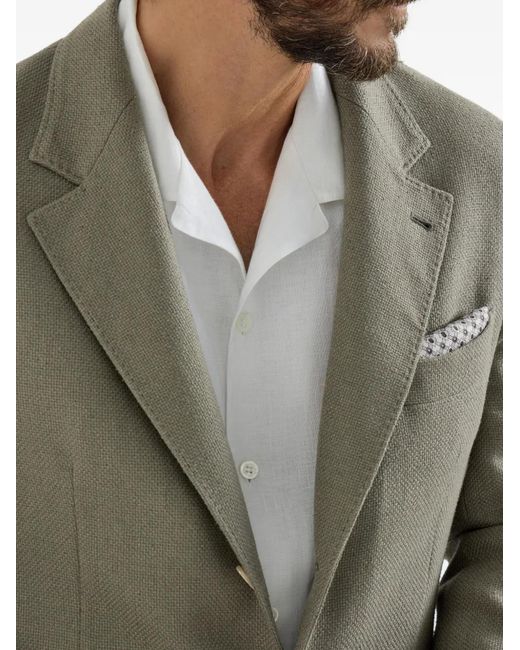Brunello Cucinelli Green Hopsack Deconstructed Blazer for men