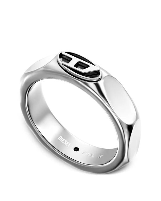 DIESEL White Oval D Logo Ring
