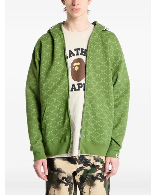 A Bathing Ape Green College Monogram Shark Full Zip Hoodie