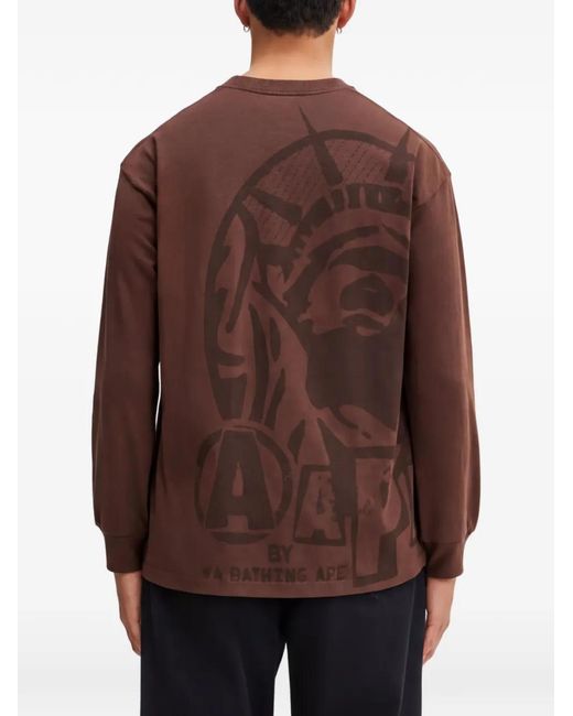 Aape By A Bathing Ape Brown Graphic-Print Long-Sleeve T-Shirt for men