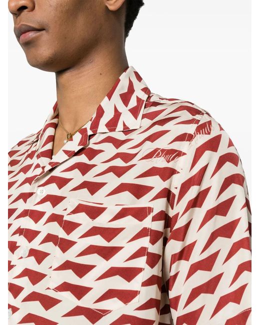 Rhude Red Geometric-Pattern Silk Shirt for men