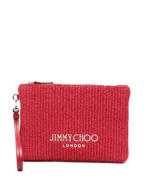 Jimmy Choo Logo-Embroidered Woven Clutch Bag