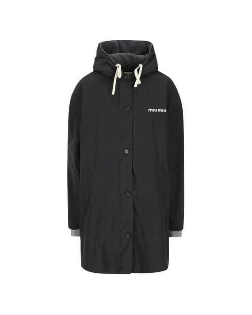 Miu Miu Black Single-Breasted Pongé And Fleece Caban Jacket