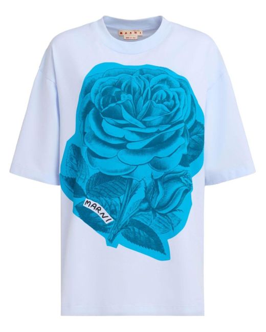 Camiseta con motivo de rosas Marni de color Blue