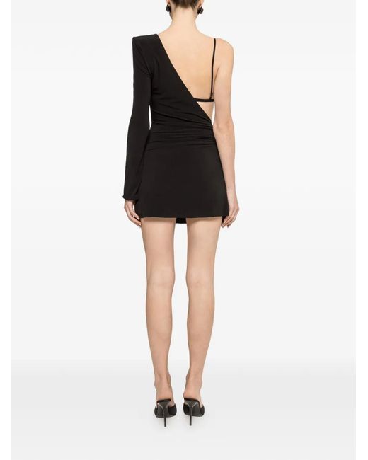Nissa Black Asymmetrical Sequin-Embellished Dress