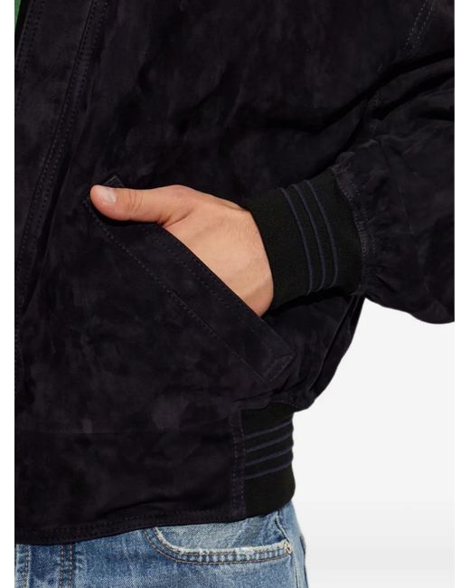 Versace Blue Button-Up Suede Jacket for men