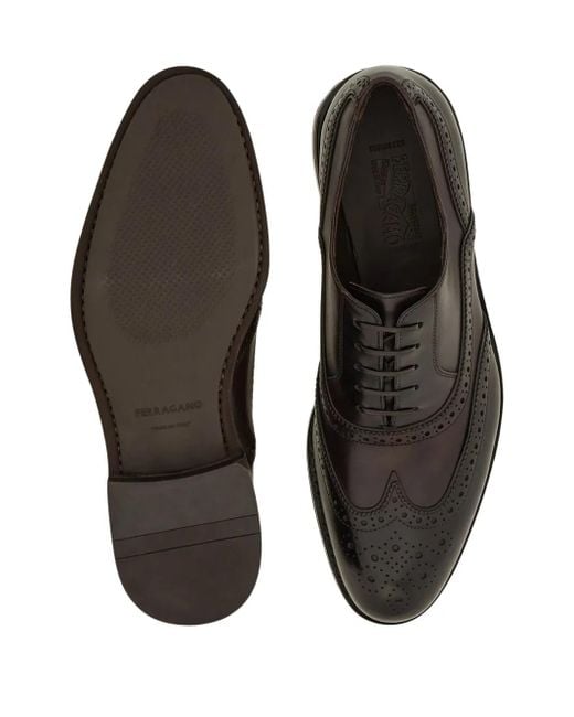 Ferragamo Brown Tramezza Oxford Brogue Shoes for men