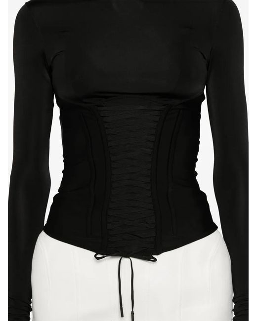 Mugler Black Lace-Up Top