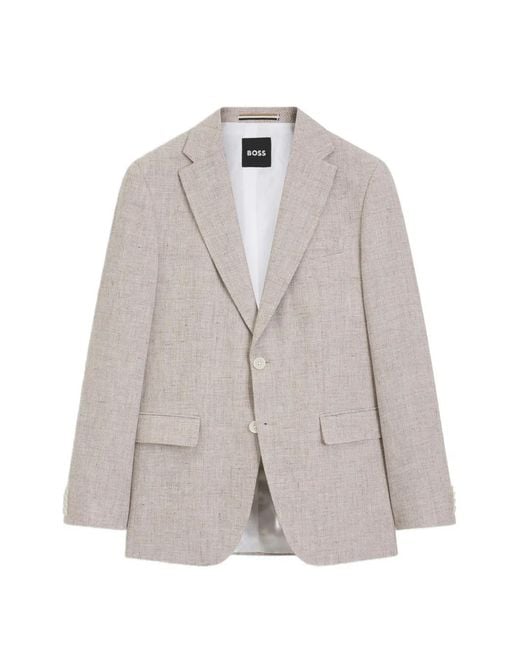 Boss Gray Marl-Effect Single-Breasted Blazer for men